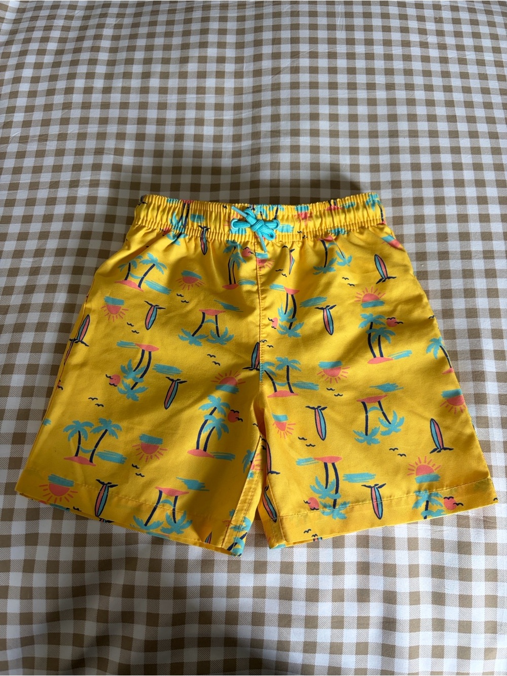 Joe Fresh Yellow Palm Print Boys Swim Trunks